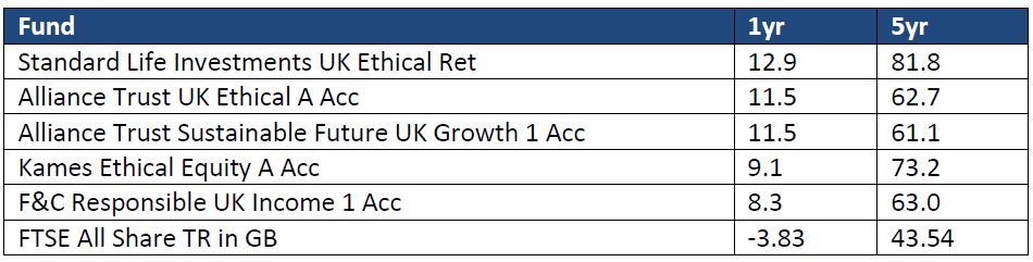 Top performing ethical funds over last 12 months